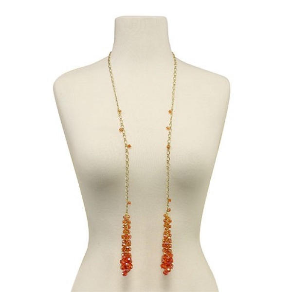 Orange Tassel Lariat-style Necklace and Earrings